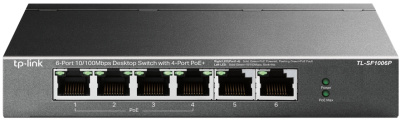 TP-Link TL-SF1006P 6-портовый 10/100 Мбит/с настольный коммутатор с 4 портами PoE+
