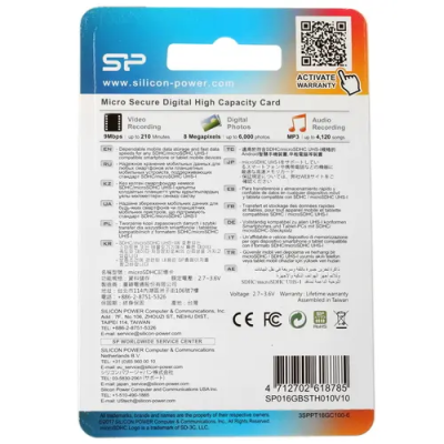 Silicon Power microSDHC 16 ГБ Карта памяти SP016GBSTH010V10 1