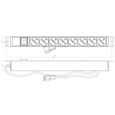Hyperline SHE19-8SH-S-2.5IEC Блок розеток 4