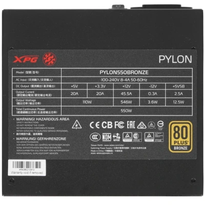 ADATA XPG PYLON 550W 80+ Bronze PYLON550B-BKCEU Блок питания 3