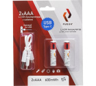 РУБИН LI-ION ААА 1,5 В (600mWh Type C) 2шт (блистер + кабель) Аккумуляторные батарейки РЭ-ААА600/1