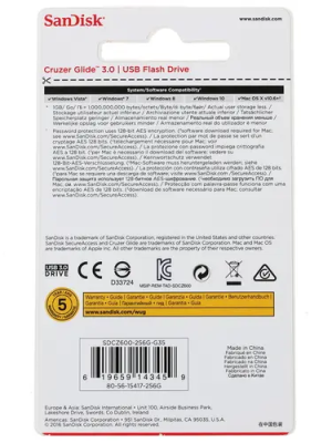 SanDisk Cruzer Glide 256GB Флэш-накопитель SDCZ600-256G-G35 2