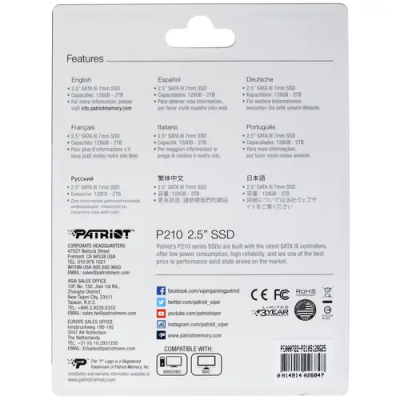 Patriot Memory P210 128 ГБ Накопитель SSD P210S128G25 3