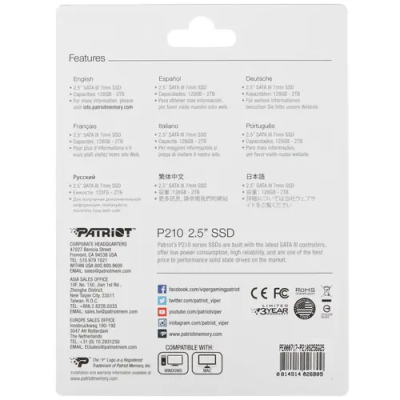 Patriot Memory P210 256 ГБ Накопитель SSD P210S256G25 4
